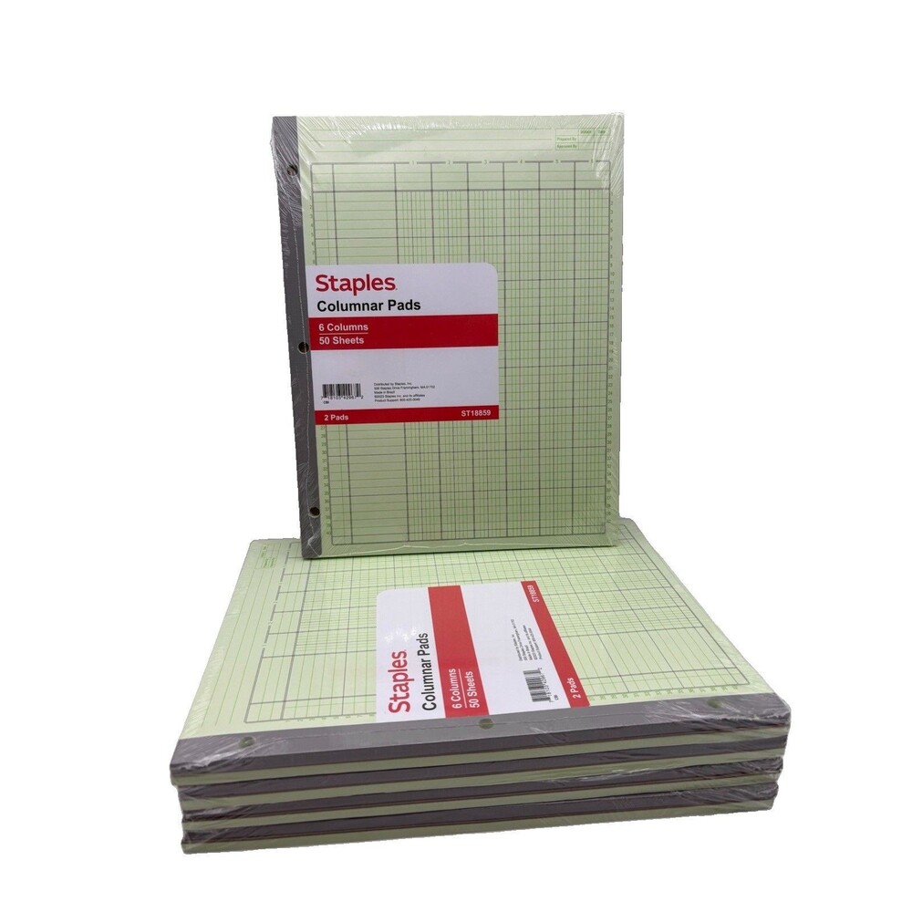 of 5 Staples Columnar Pads 6 Column 50 Sheets 2 Pads Each ST18859 New